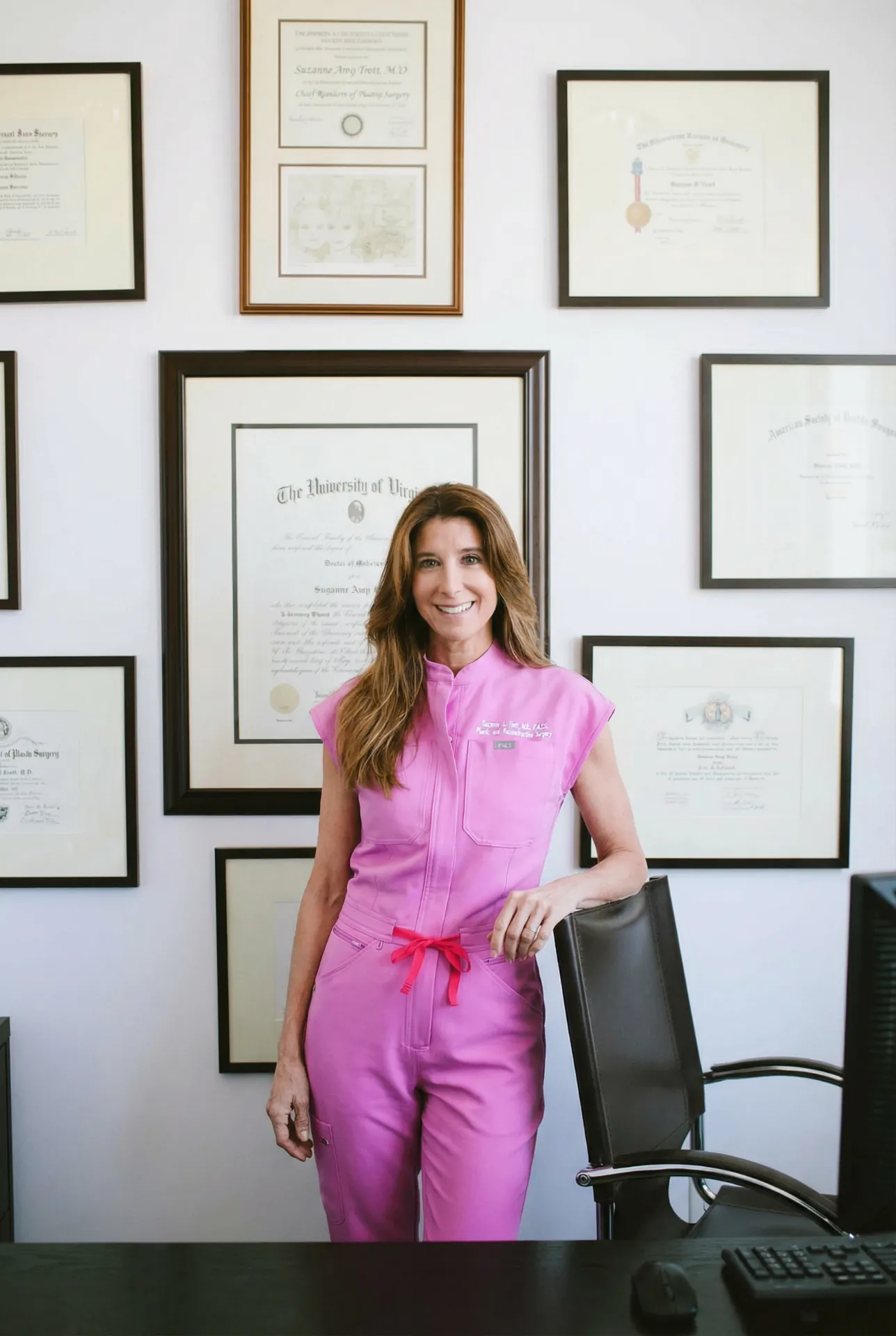 Dr. Suzanne A. Trott inside her Beverly Hills plastic surgery office, double board-certified plastic surgeon